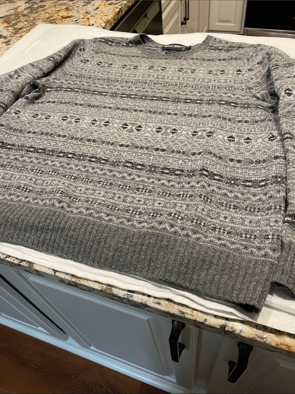 Men's Gray Patterned Crewneck Sweater - Classic Knit